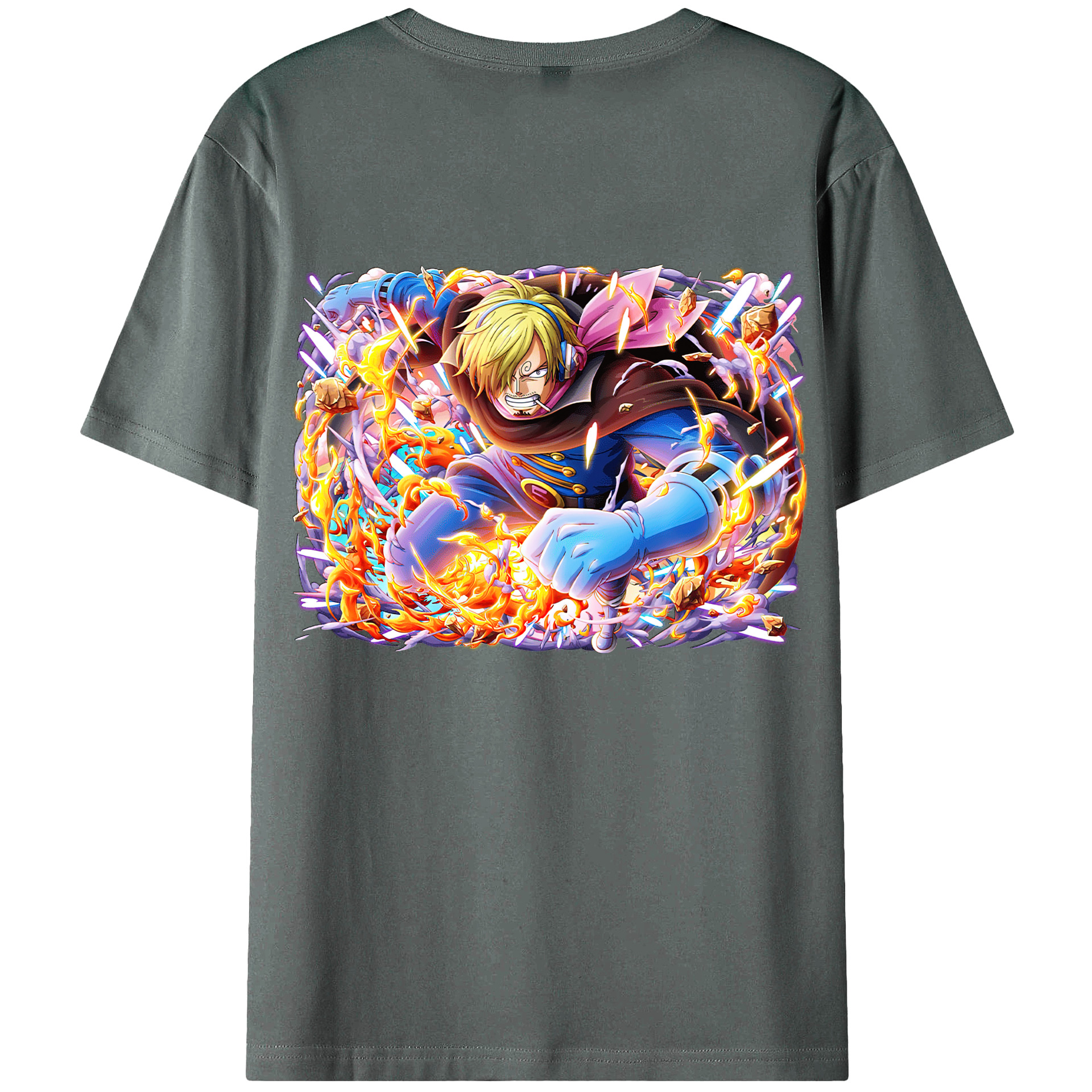 （画像用） ワンピース サンジ ONE PIECE Sanji 綿100％ メンズ半袖Tシャツ（バックプリント） 通気性